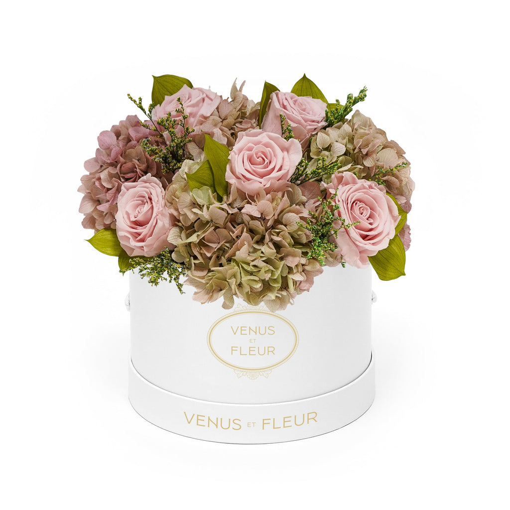 Small Round Roses & Hydrangeas, White Classic, Morning Fog, Mixed Roses & Hydrangeas, Venus et Fleur
