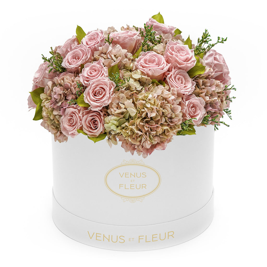 Large Round Roses & Hydrangeas, White Classic, Morning Fog, Mixed Roses & Hydrangeas, Venus et Fleur