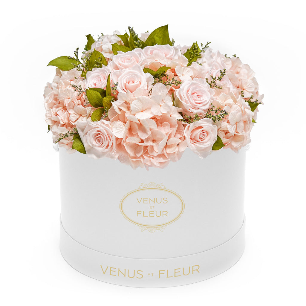 Large Round Roses & Hydrangeas, White Classic, Oyster Blush, Mixed Roses & Hydrangeas, Venus et Fleur