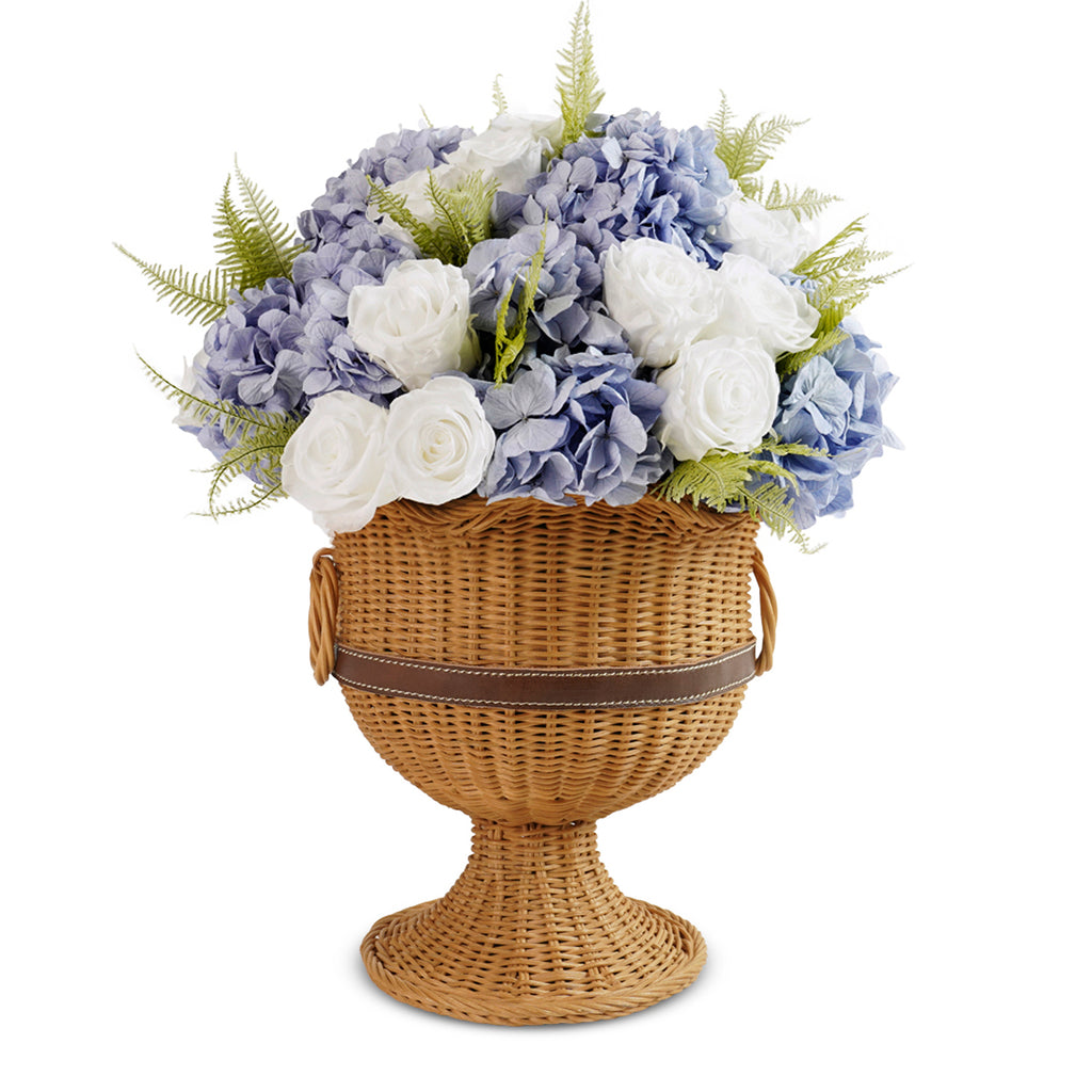 Athena Pedestal Vase, Mixed Florals, Coastal Blue, Heirloom Wicker, Venus et Fleur