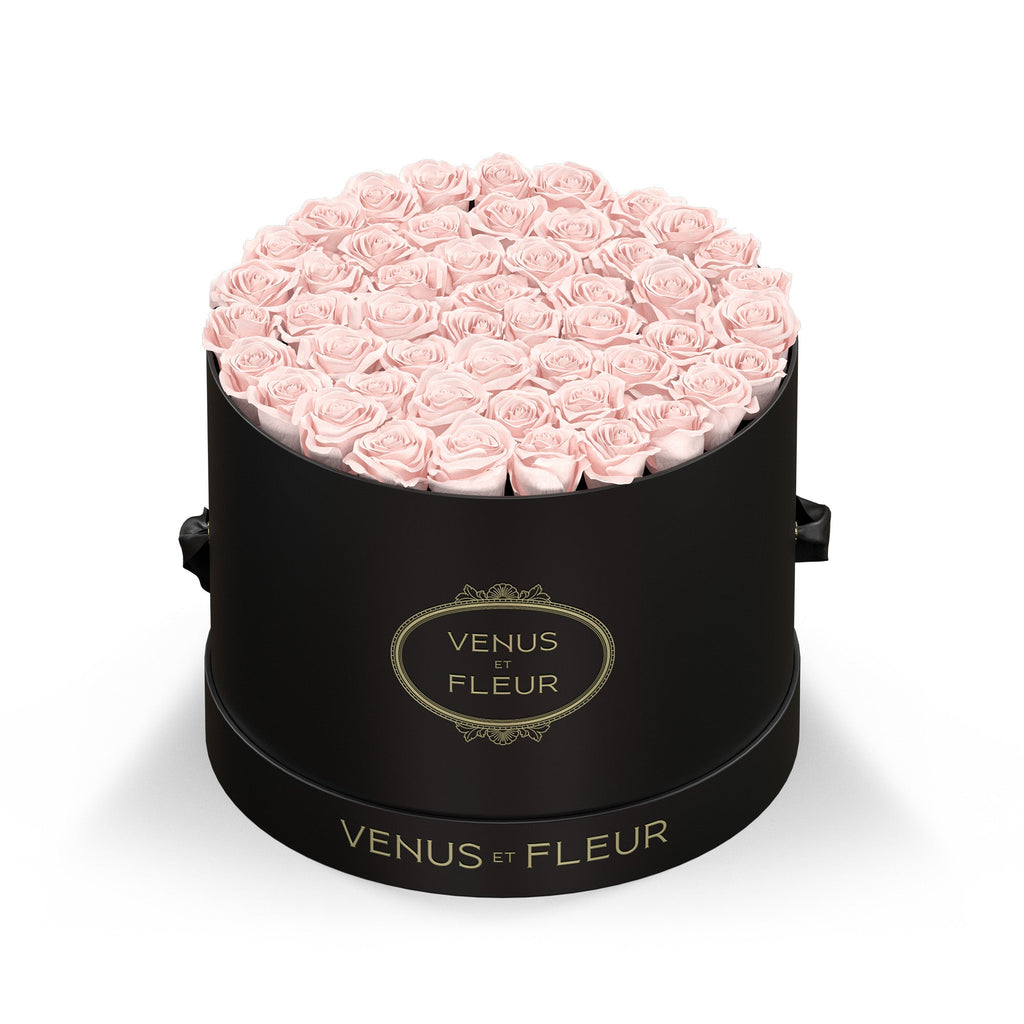 Large Round, Black Classic, Blush, ~ 45 Roses, Venus et Fleur