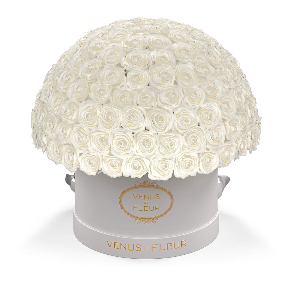 Large Le Plein, White Classic, Pure White, 150 Eternity Roses, Venus et Fleur