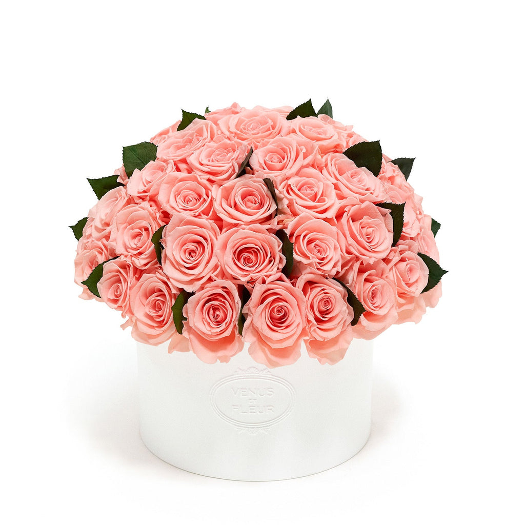 Thalia Porcelain Vase, Roses & Leaves, Pink, 40 Eternity Roses, Venus et Fleur