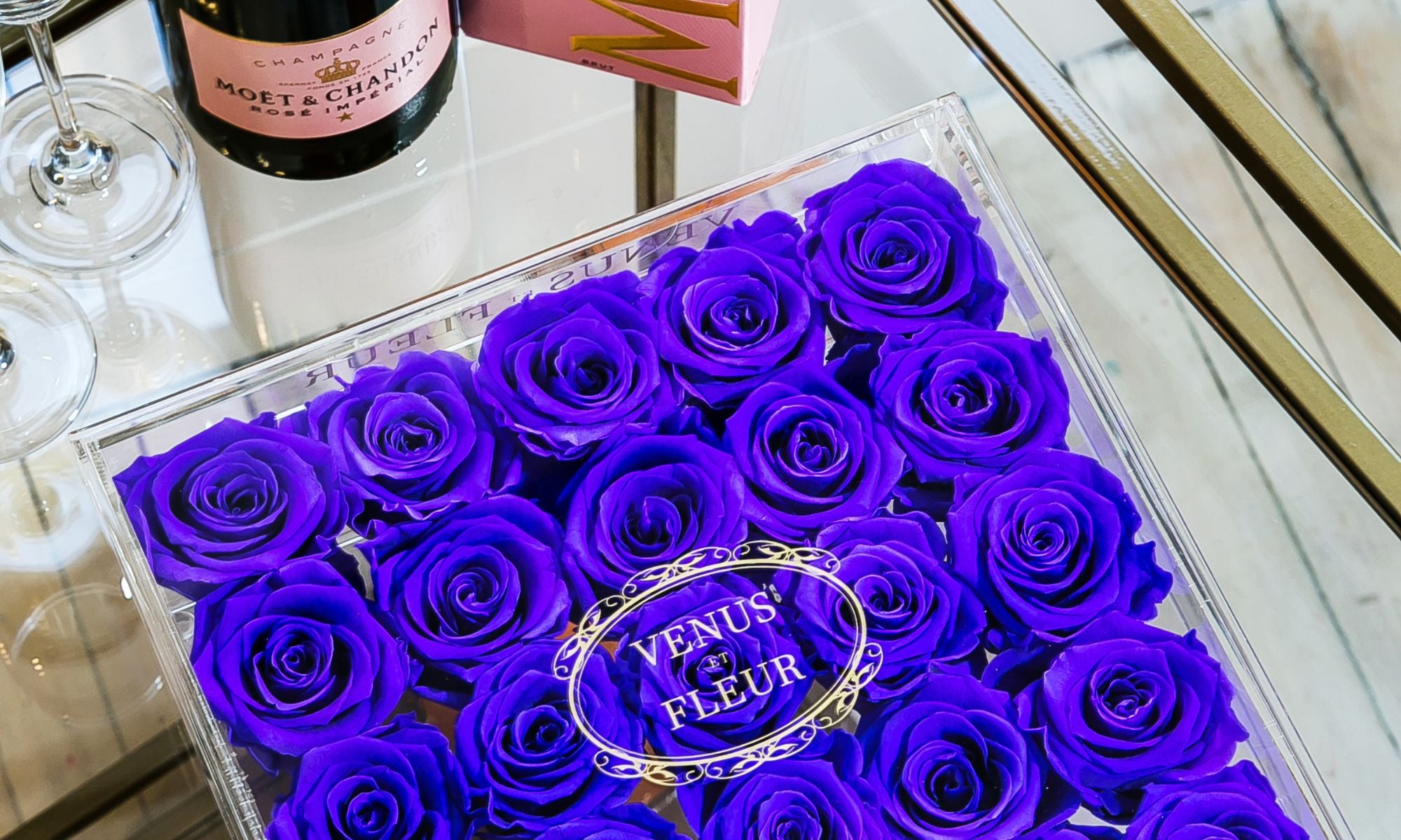 A Beautiful Set of Violet Eternity Roses With Luxury Drinks