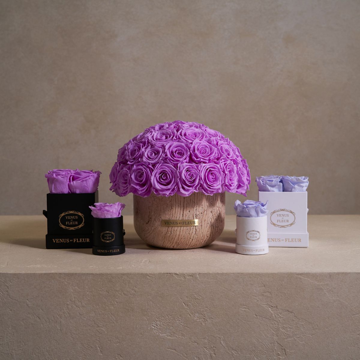 Five Sizes of Purple Eternity Rose Arrangements - Venus et Fleur