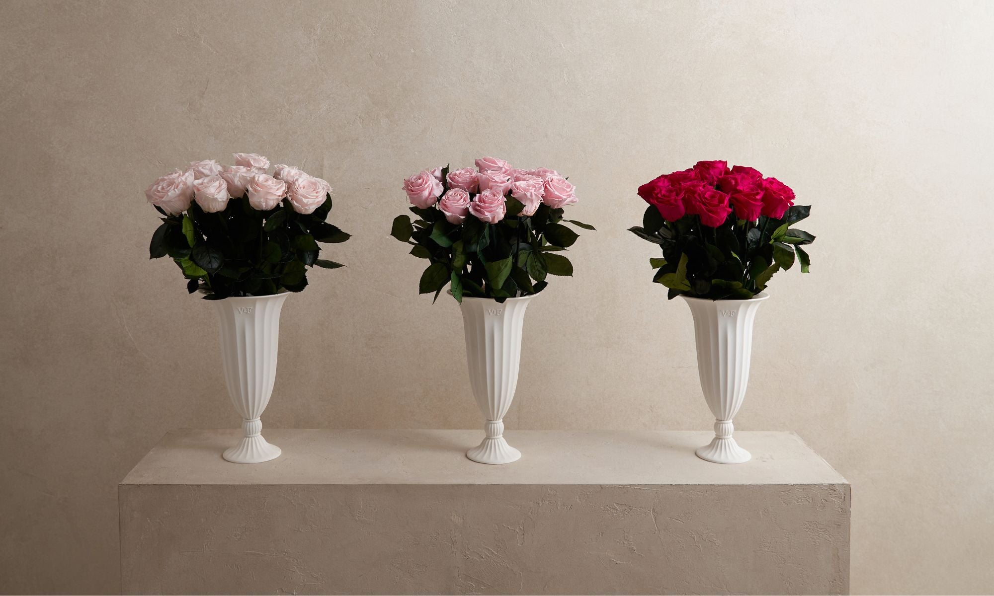 Venus et Fleur® Eternity roses in tall white porcelain vase