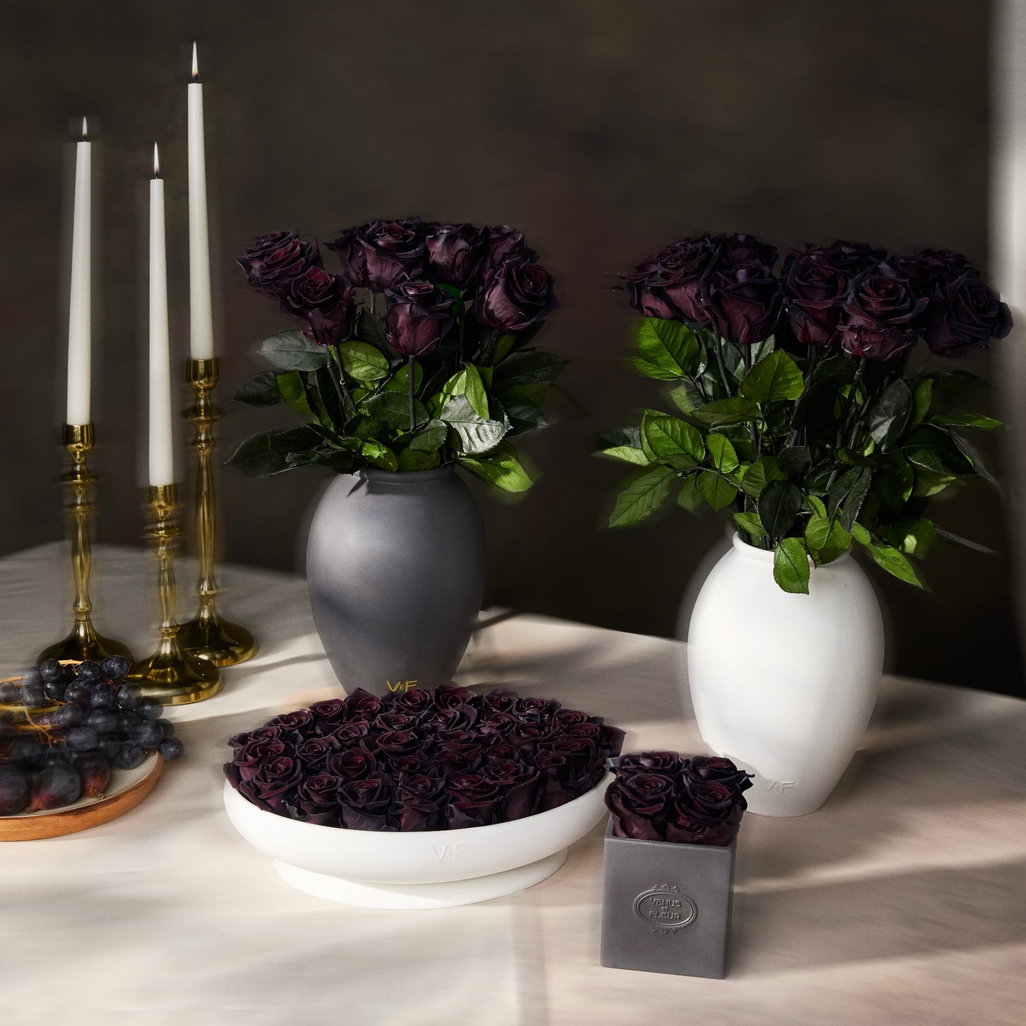 Tazza Vase in White Porcelain with 31 Roses | Venus et Fleur