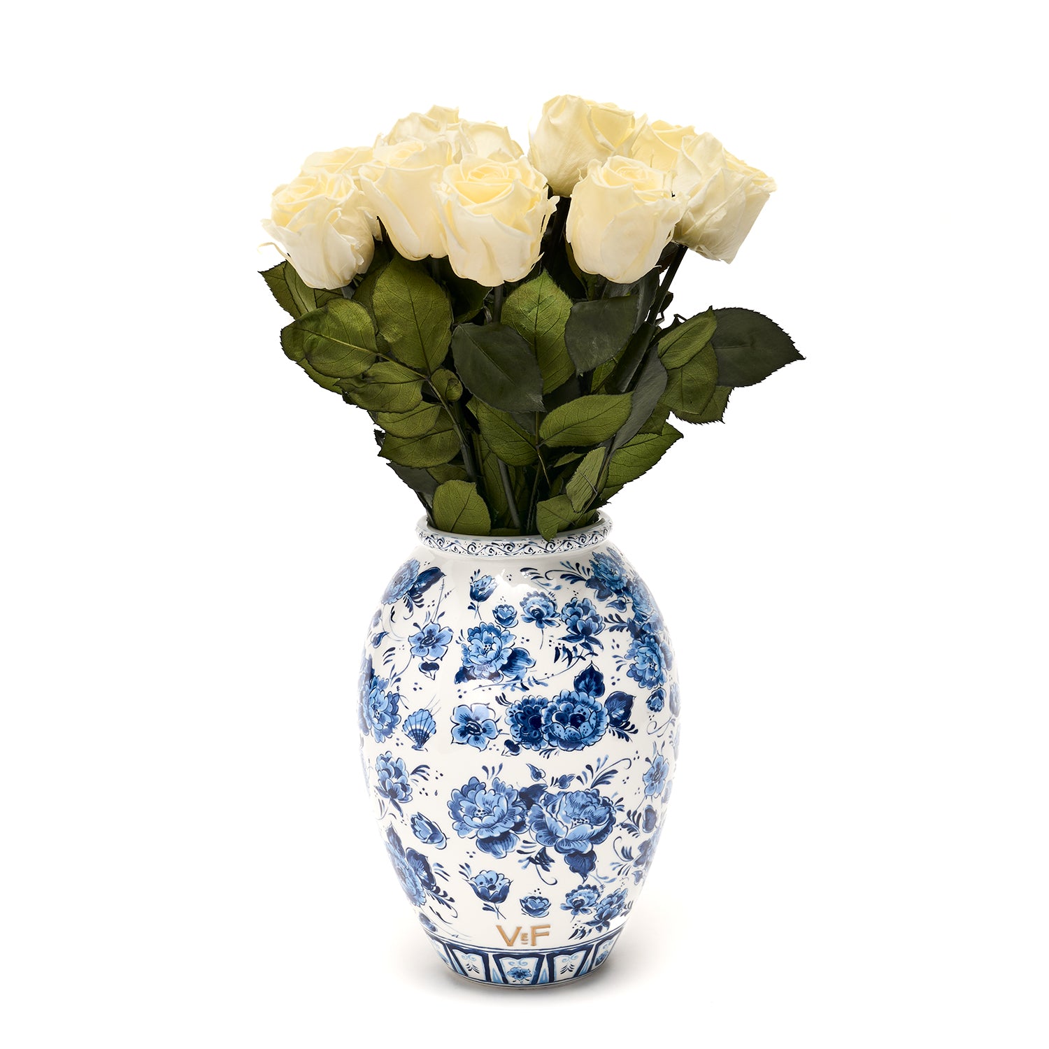 Delft Jardin Bleu Amphora Vase with 12 Long-Stem Roses | Venus et