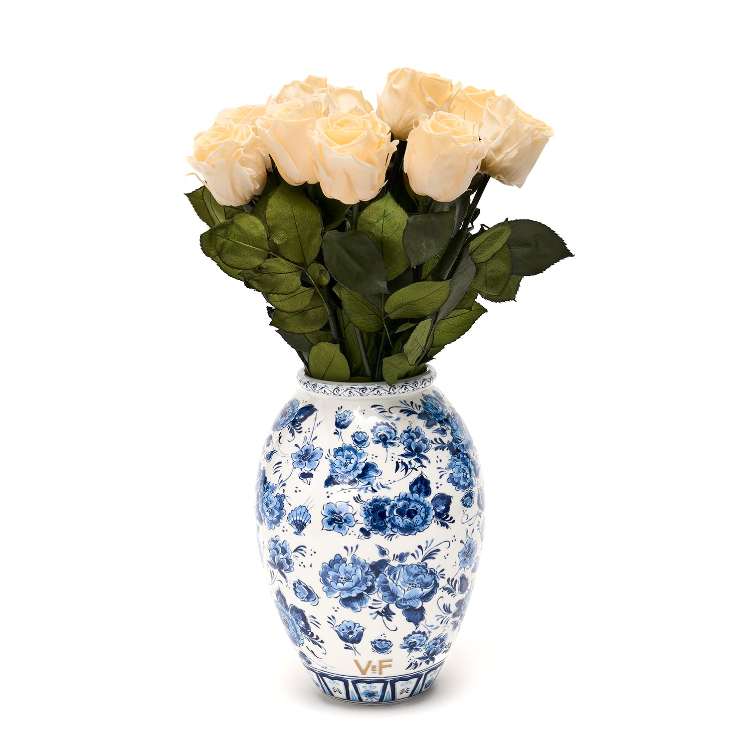 Delft Jardin Bleu Amphora Vase with 12 Long-Stem Roses | Venus et