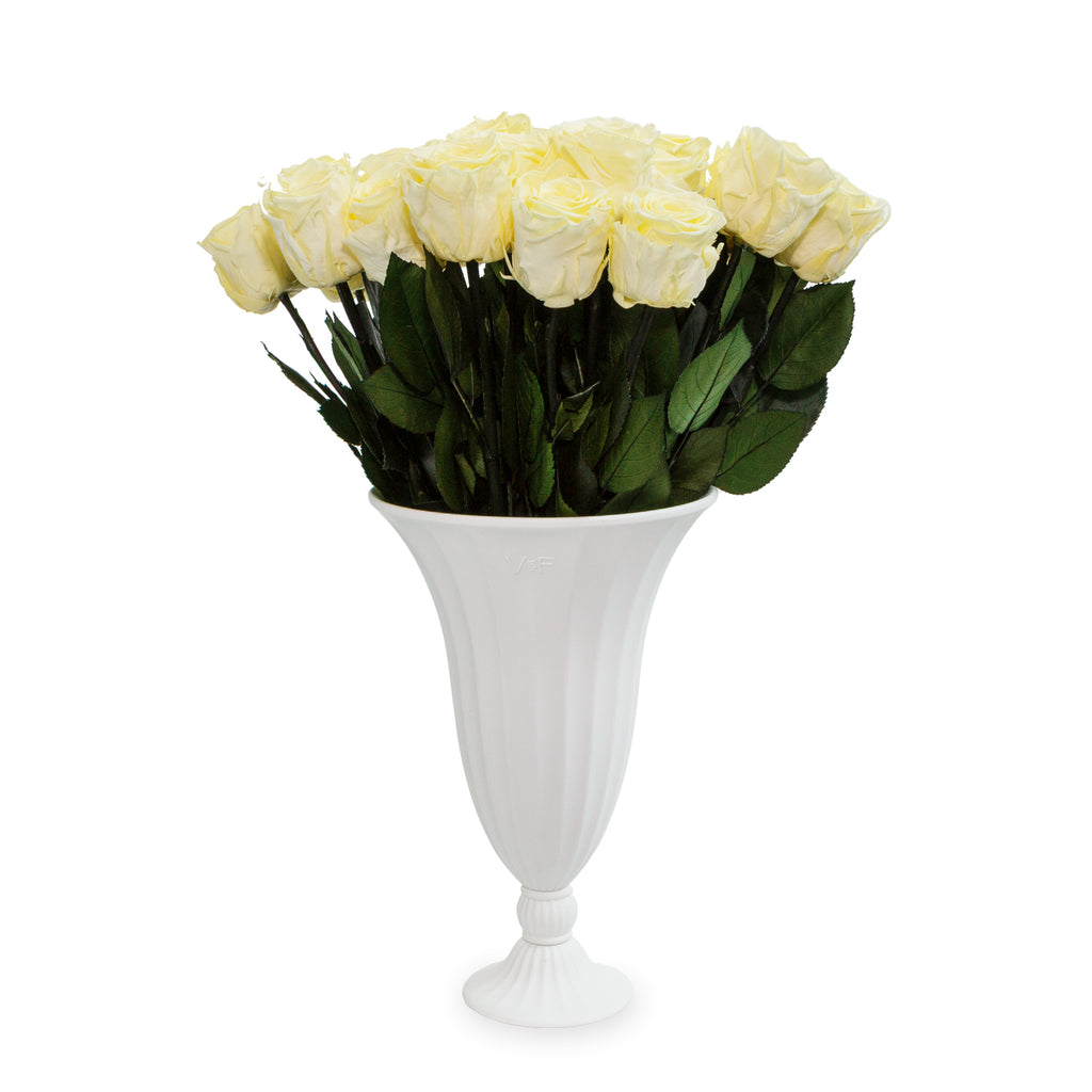 Aphrodite Porcelain Vase, Two Dozen, Buttermilk Yellow, 24 Long-Stem Eternity Roses, Venus et Fleur