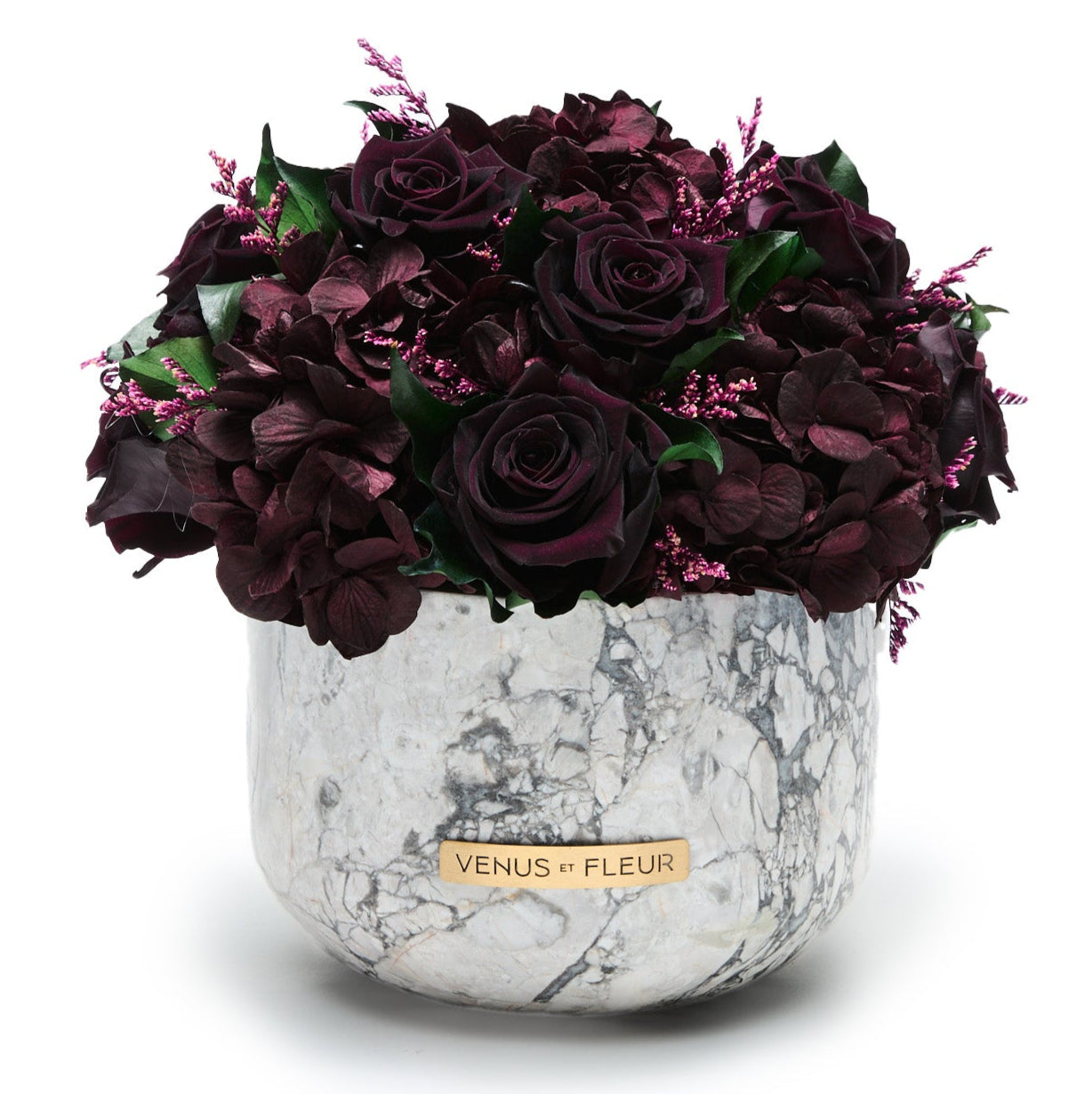 Gia Marble Vase with Eternity Roses & Hydrangeas | Venus et Fleur