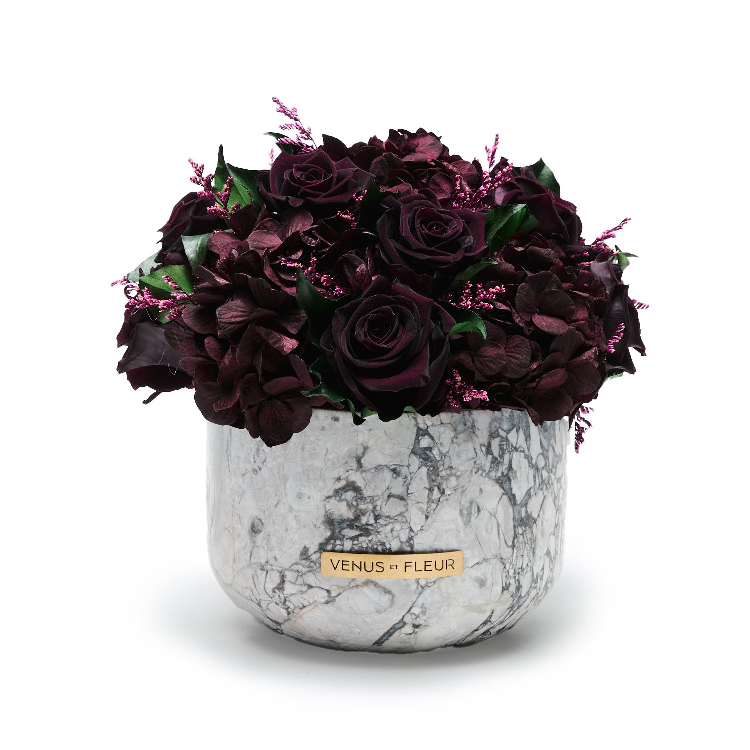 Gia Marble Vase with Eternity Roses & Hydrangeas | Venus et Fleur