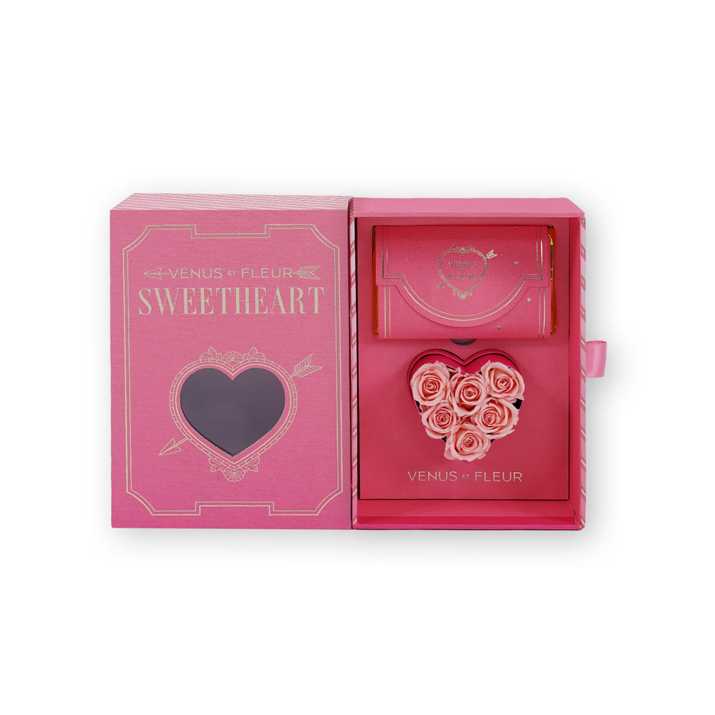 Pink Spray Roses Heart Box