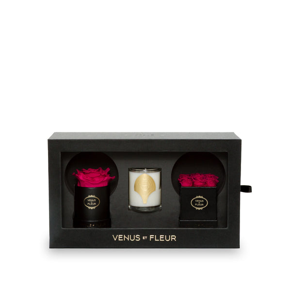 The Classic Black Bundle: Eternity Roses & Candle Set | Venus et Fleur