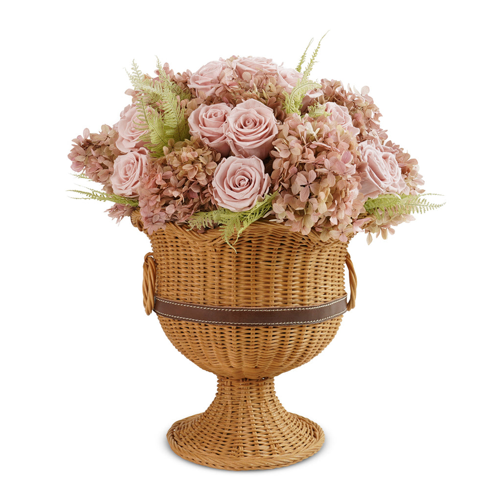 Athena Pedestal Vase, Mixed Florals, Morning Fog, Heirloom Wicker, Venus et Fleur