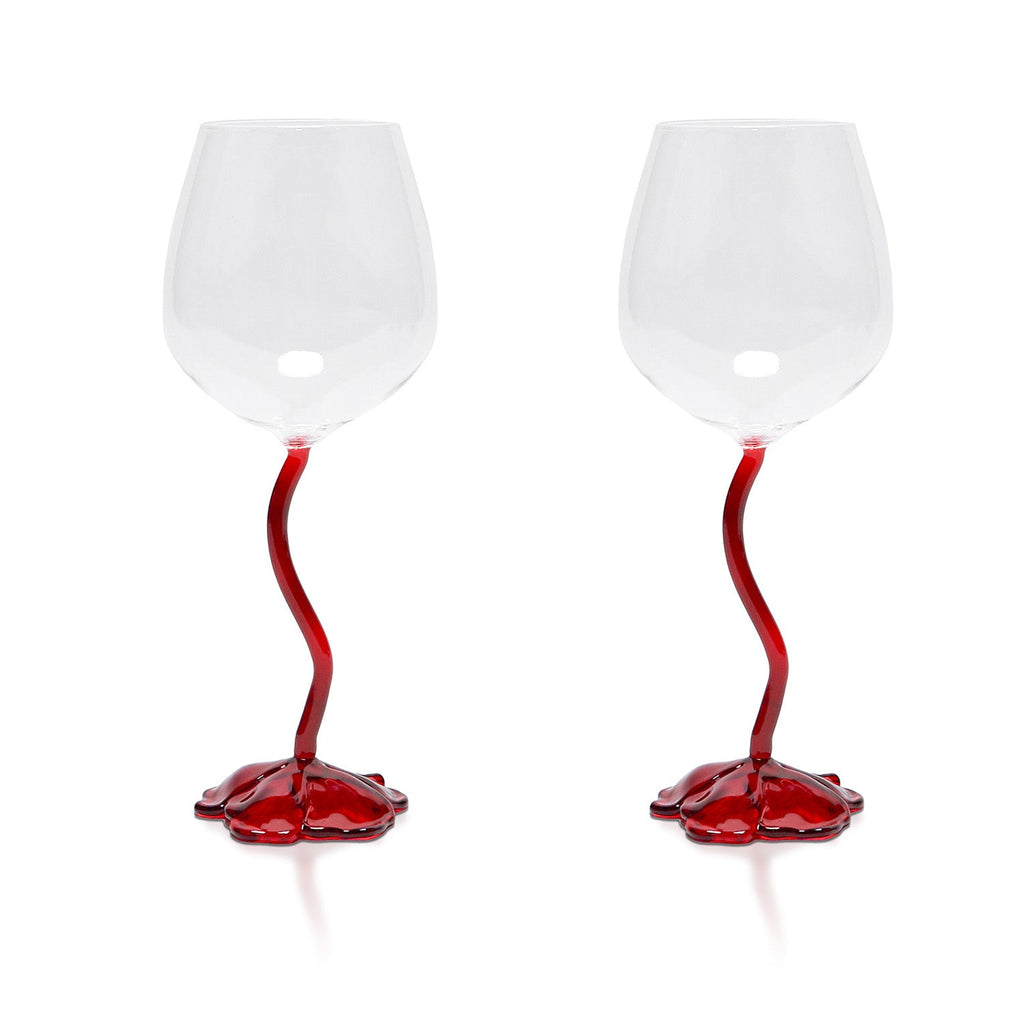 Floral Wine Glasses, Red,  Set of 2 Glasses, Venus et Fleur