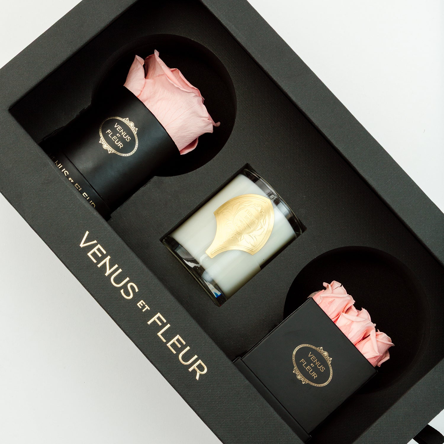 The Classic Black Bundle: Eternity Roses & Candle Set | Venus et Fleur