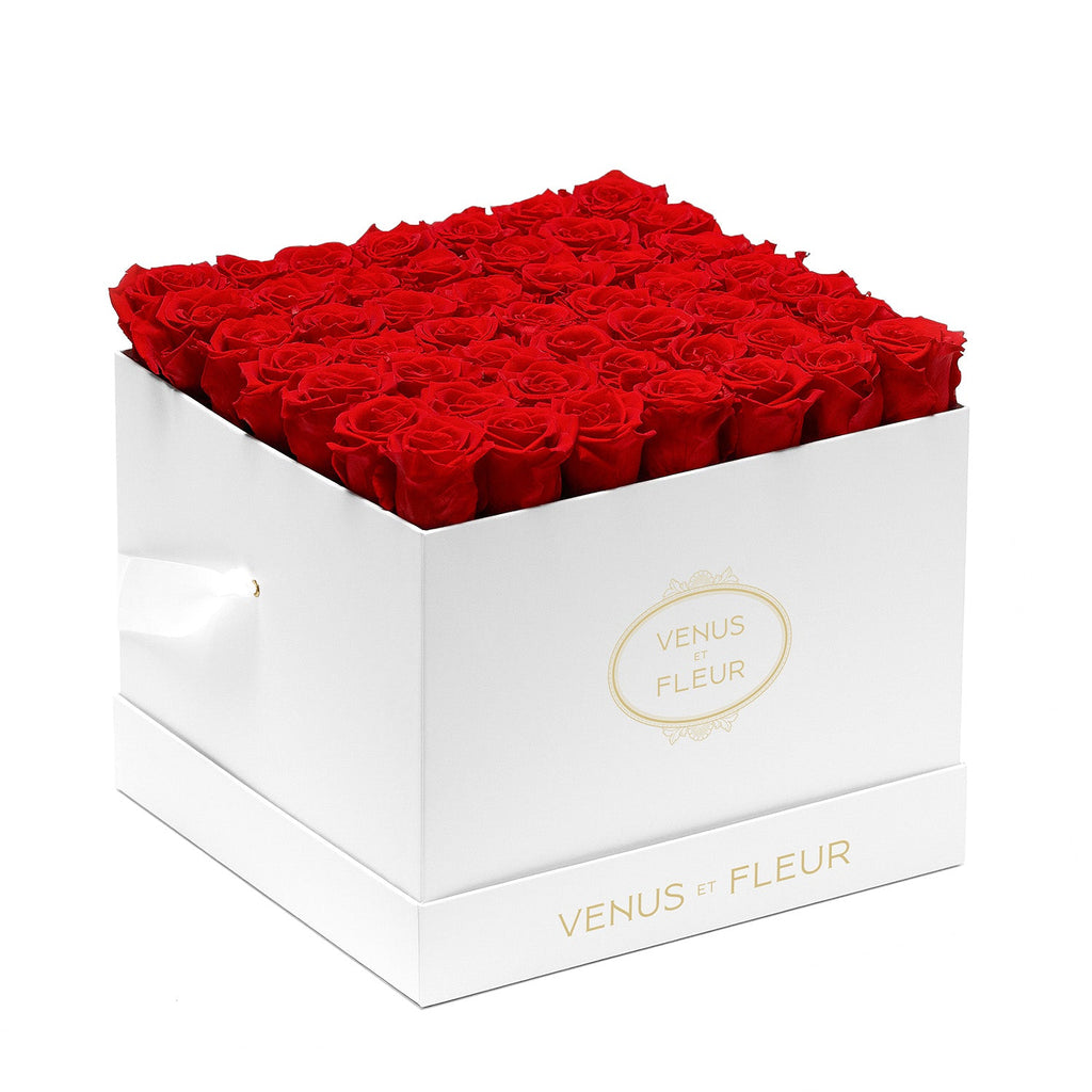 Large Square, White Classic, Red, 42-49 Eternity Roses, Venus et Fleur