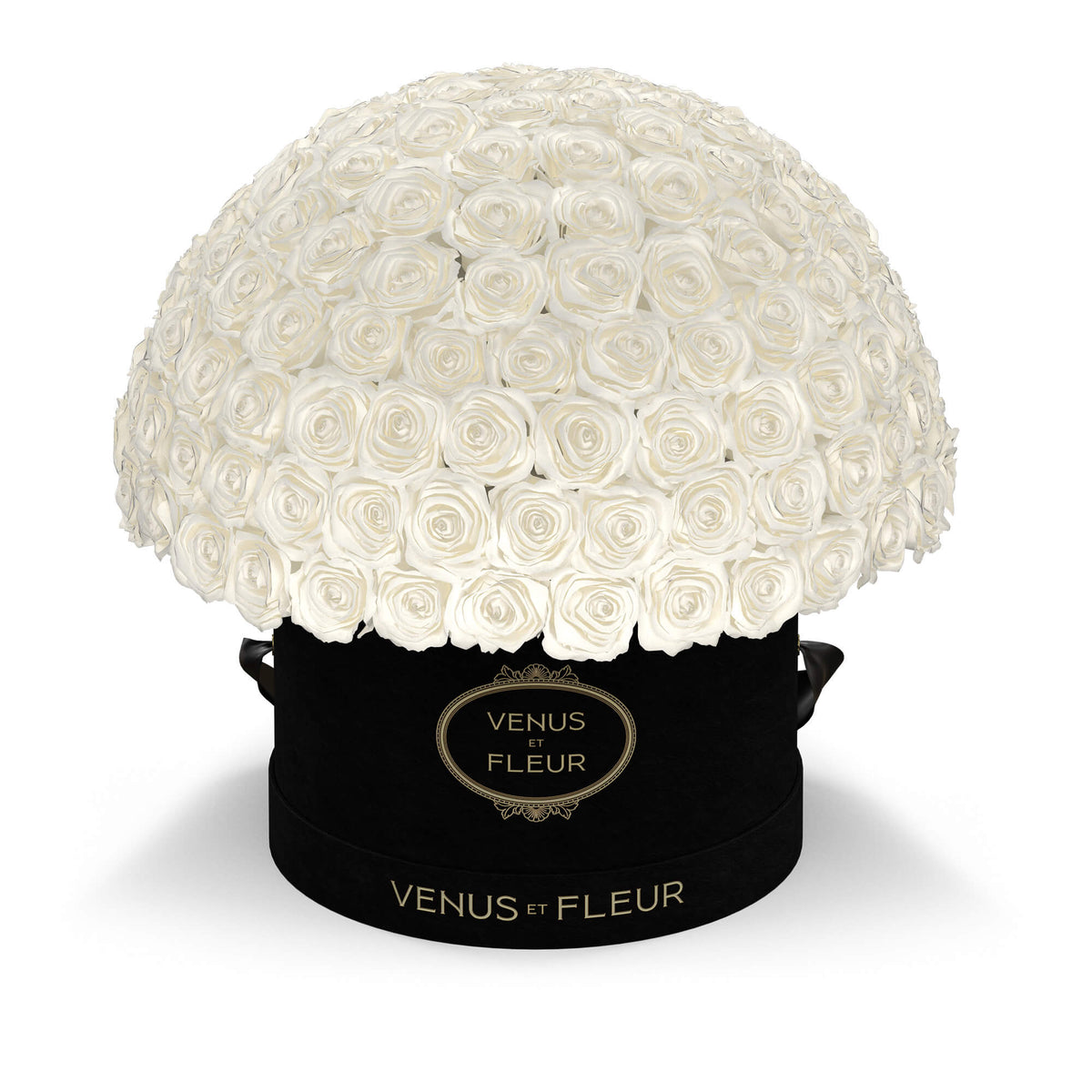 Large Le Plein Black Suede with Pure White Eternity® Roses