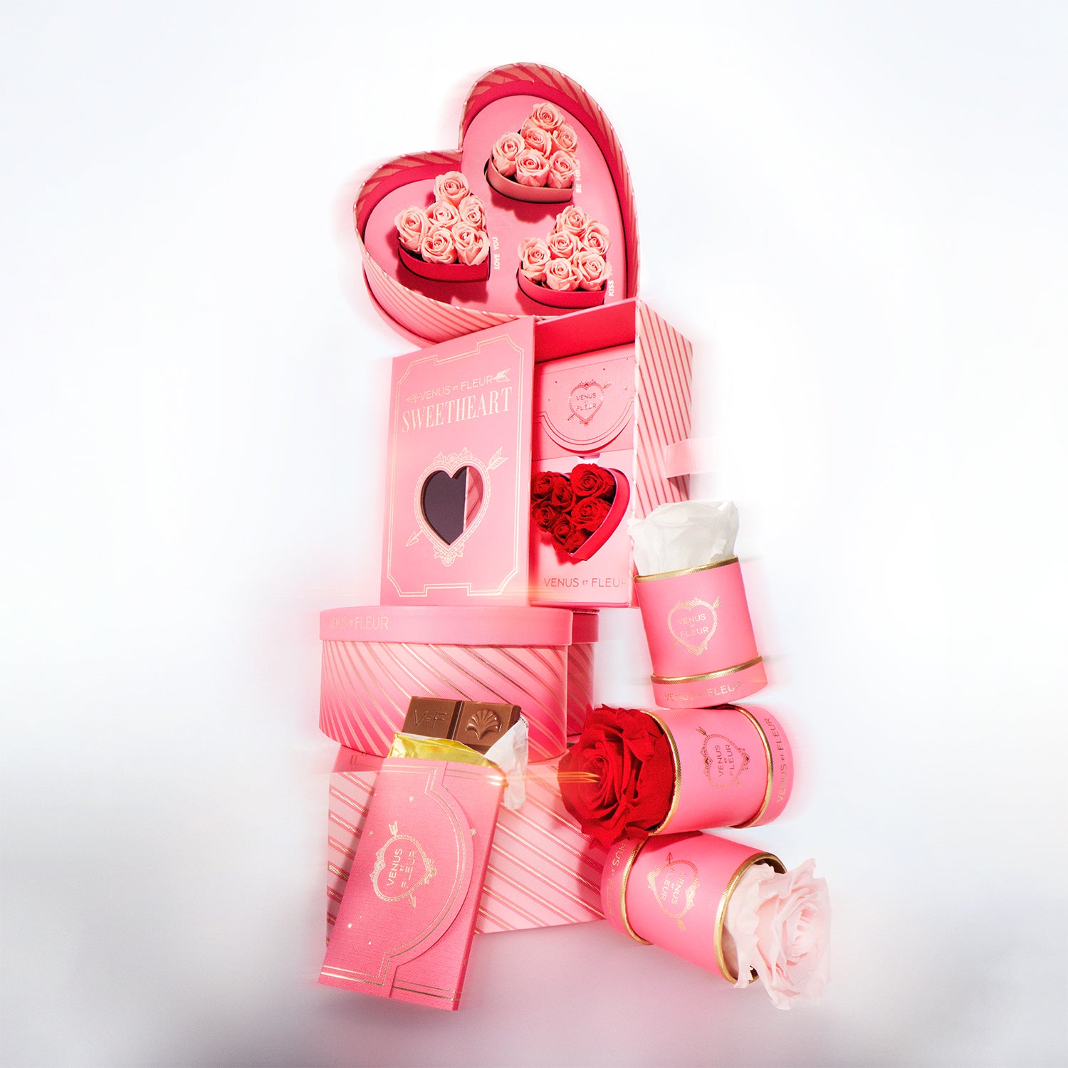 3-Piece Mini Message Heart Bundle with Roses | Venus et Fleur